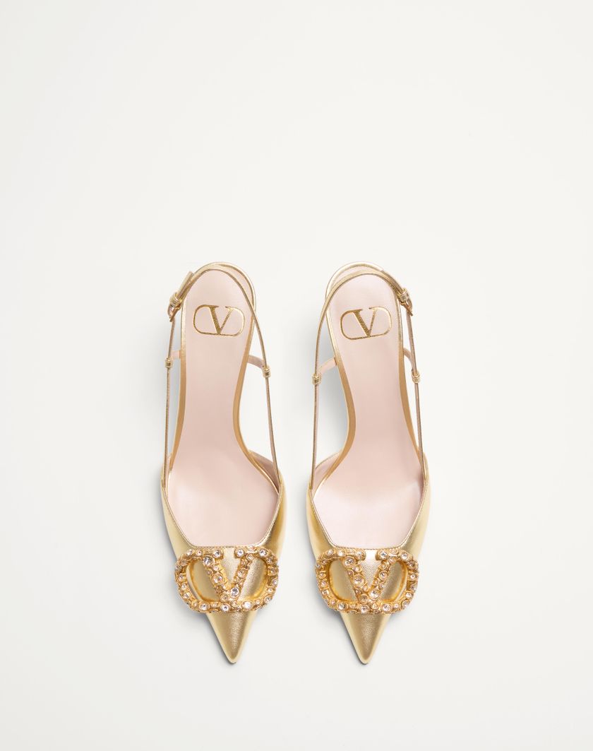 Valentino Handbags Décolleté Slingback Vlogo Signature In Nappa Laminata 80mm per Donna in Antique Brass | Valentino IT Convenienza