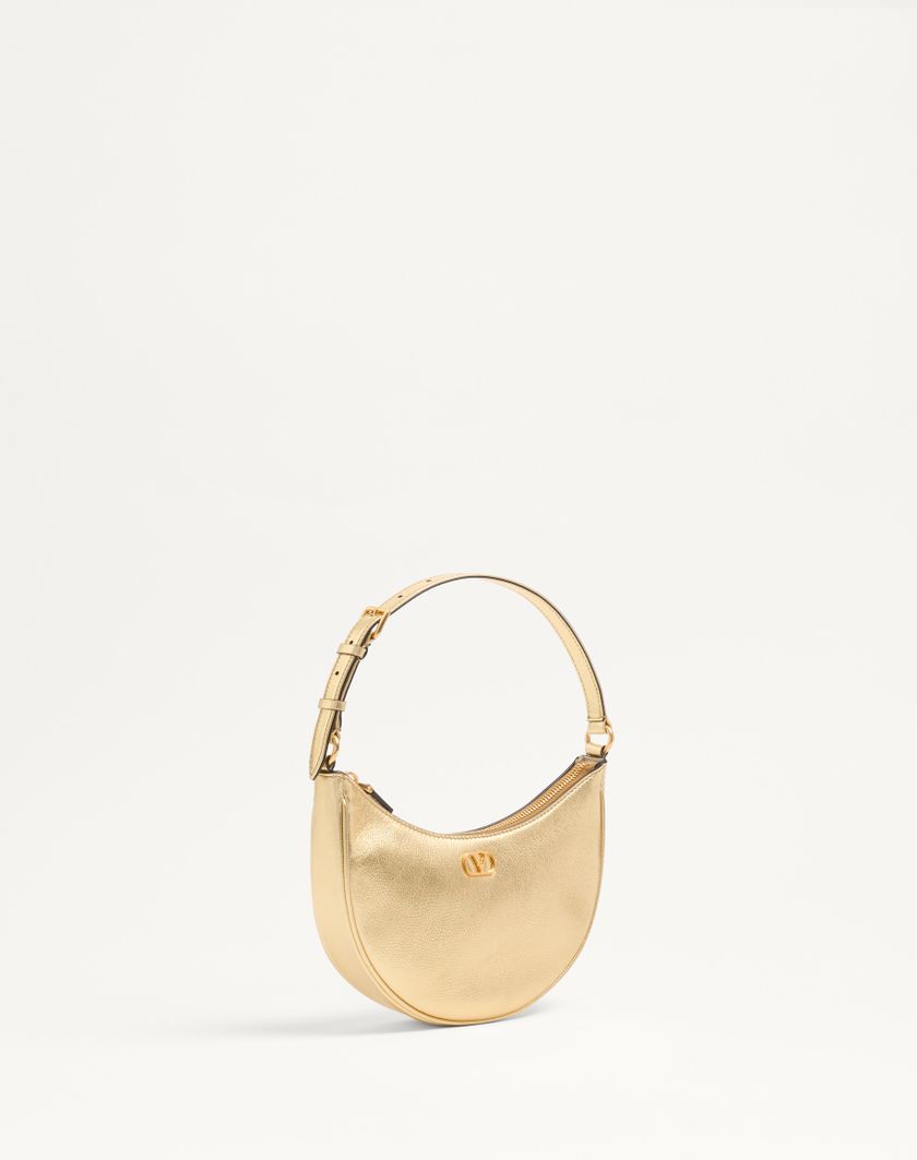 Valentino Handbags Mini Borsa Hobo Vlogo Signature In Vitello Granato Laminato per Donna in Antique Brass | Valentino IT Novità