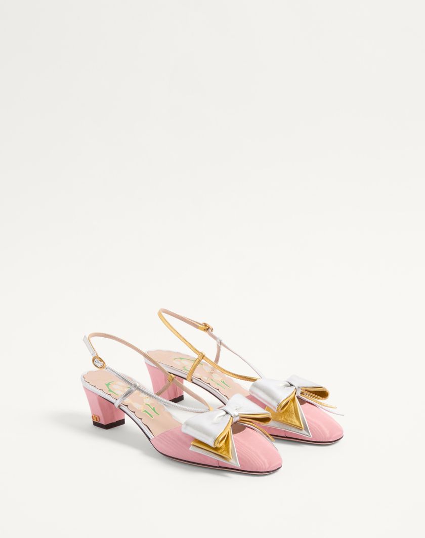 Valentino Handbags Décolleté Slingback Bowow In Tessuto Moirè 45mm per Donna in Nero/silver | Valentino IT Sconto
