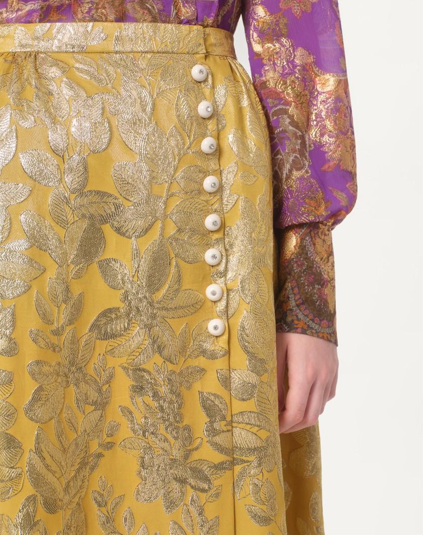 Valentino Handbags Gonna In Apres L'hiver Silk Lurex Foglioline per Donna in Ocra | Valentino IT Economico