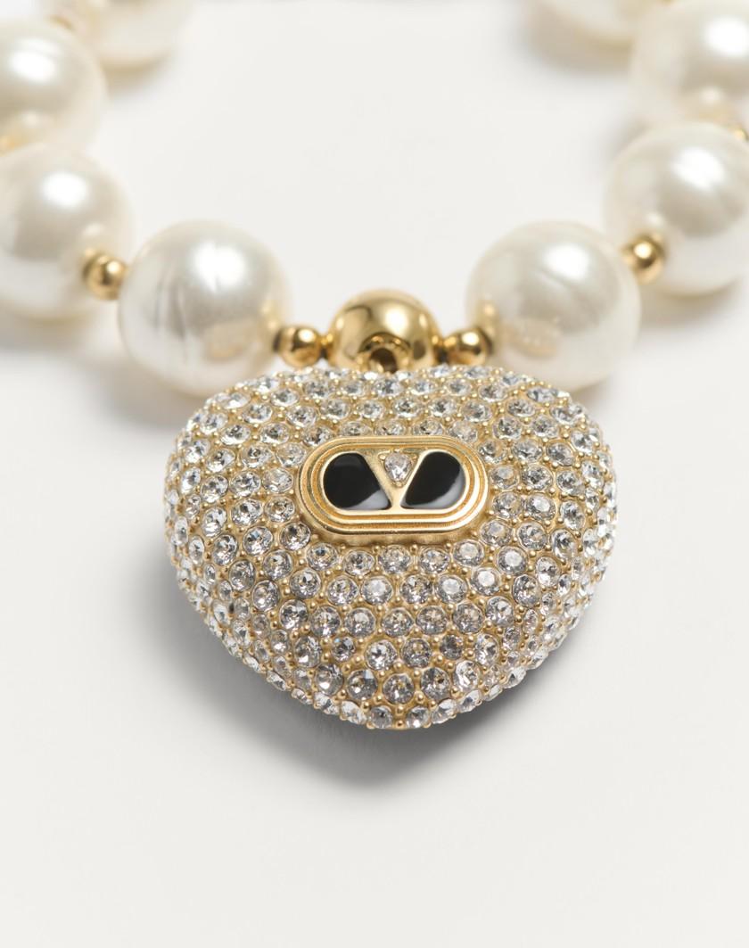 Valentino Handbags Bracciale Coeur Royal In Metallo Smalto Perla E Cristalli Swarovski® per Donna in Multicolor | Valentino IT Online