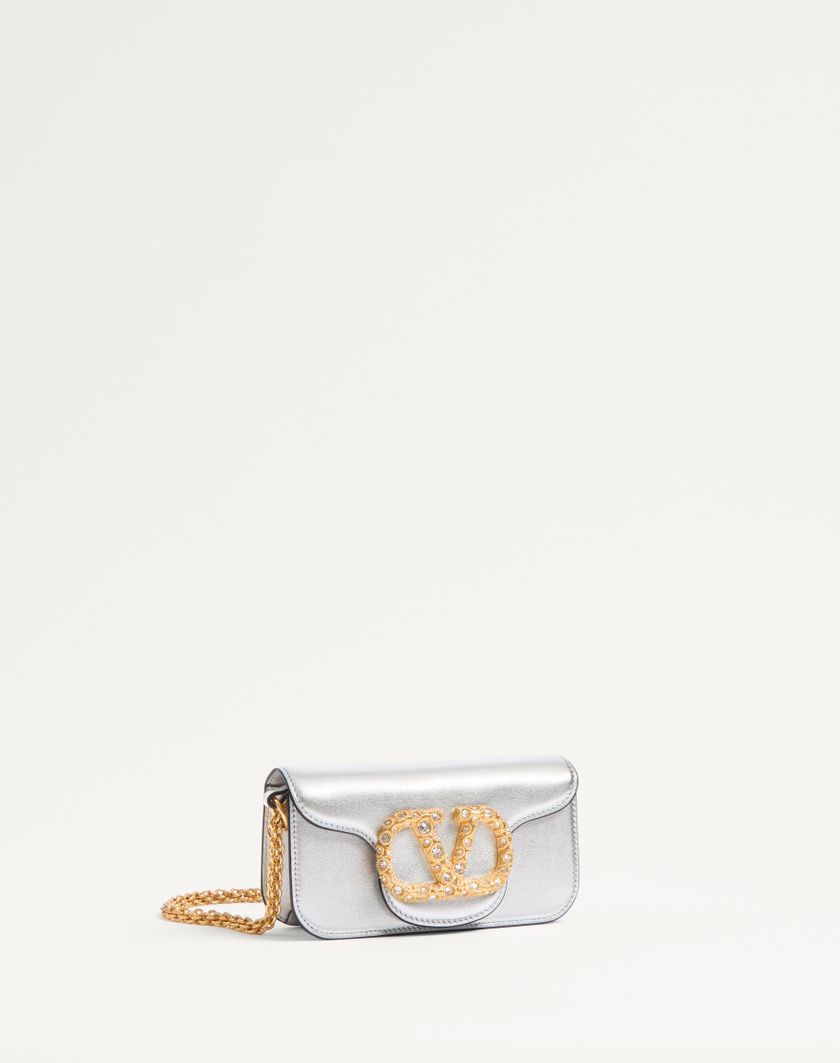 Valentino Handbags Borsa Piccola A Spalla Valentino Garavani Locò In Vitello Laminato Con Logo Gioiello per Donna in Silver/crystal | Valentino IT Saldi