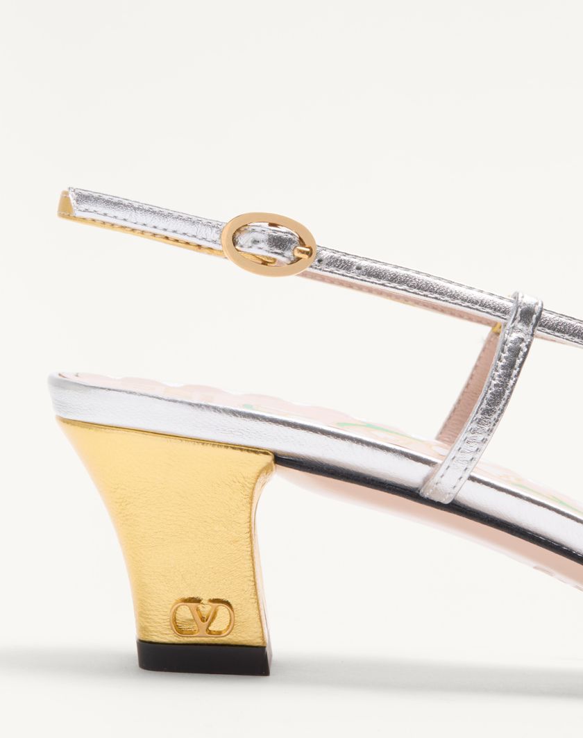 Valentino Handbags Décolleté Slingback Bowow In Nappa Laminata 45mm per Donna in Oro/silver | Valentino IT Nuovo