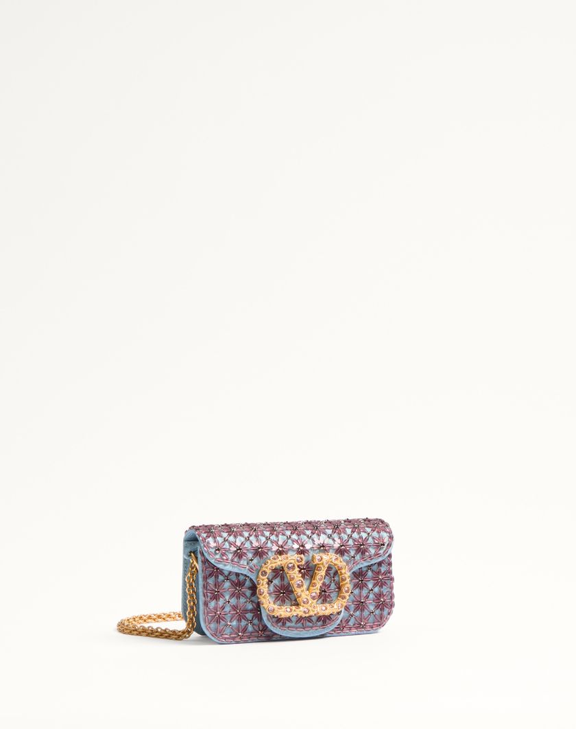Valentino Handbags Borsa Piccola A Spalla Valentino Garavani Locò Ricamata Con Logo Gioiello per Donna in Ametista/cloudy Blue | Valentino IT Qualità Garantita
