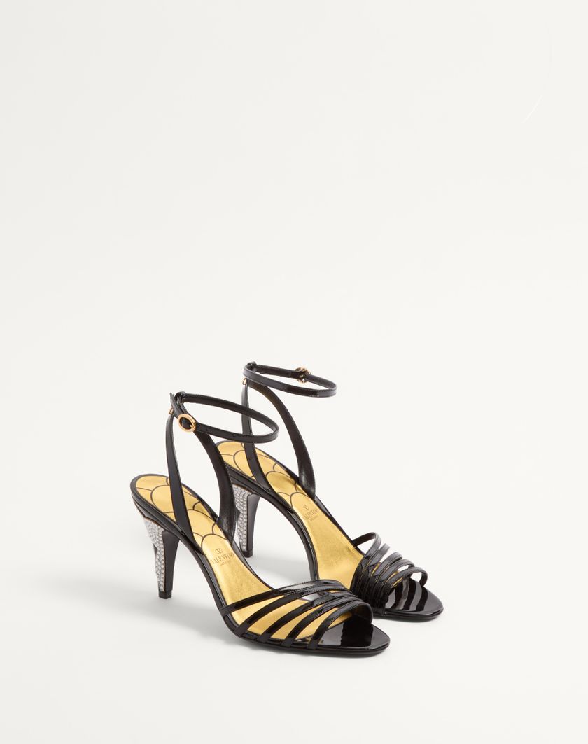 Valentino Handbags Sandalo Ladycrush In Vernice Con Cristalli 85mm per Donna in Nero/silver | Valentino IT Negozi Online