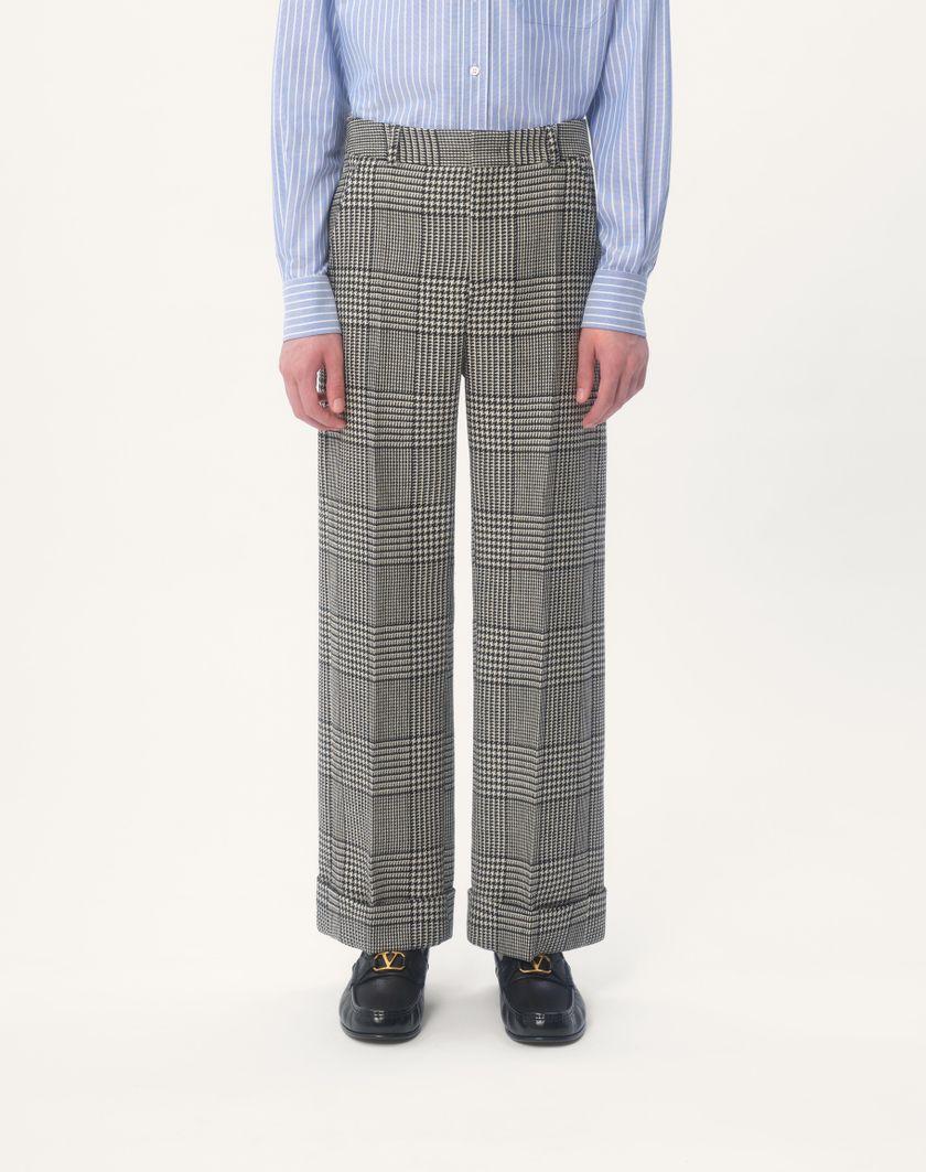 Valentino Handbags Pantalone In Lana Con Risvolto Con Motivo Check Su Pied De Poule per Uomo in Avorio/nero | Valentino IT Hotsell