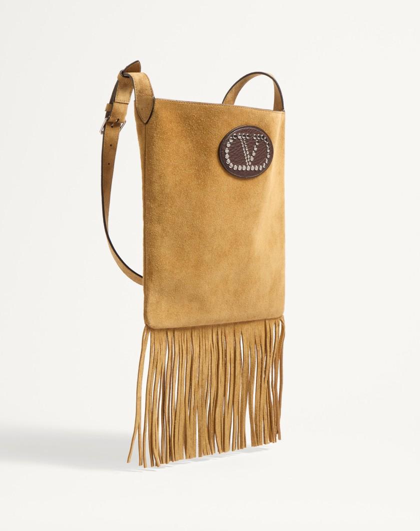 Valentino Handbags Borsa A Spalla Valentino Garavani Nellcôte In Suede Con Frange per Uomo in Havana Beige/fondant | Valentino IT Vendita Economica