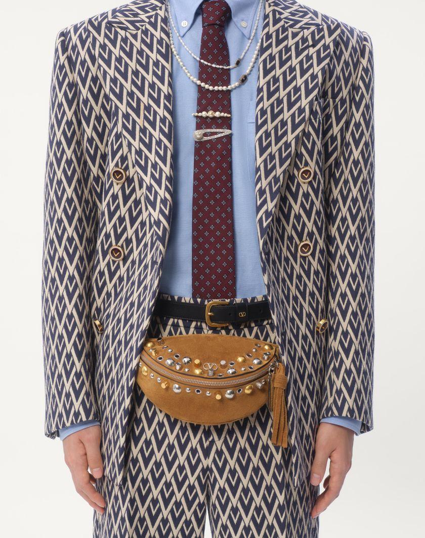 Valentino Handbags Giacca Doppiopetto In Lana Con Motivo Jacquard Toute La V per Uomo in Notte/crema | Valentino IT Nuova