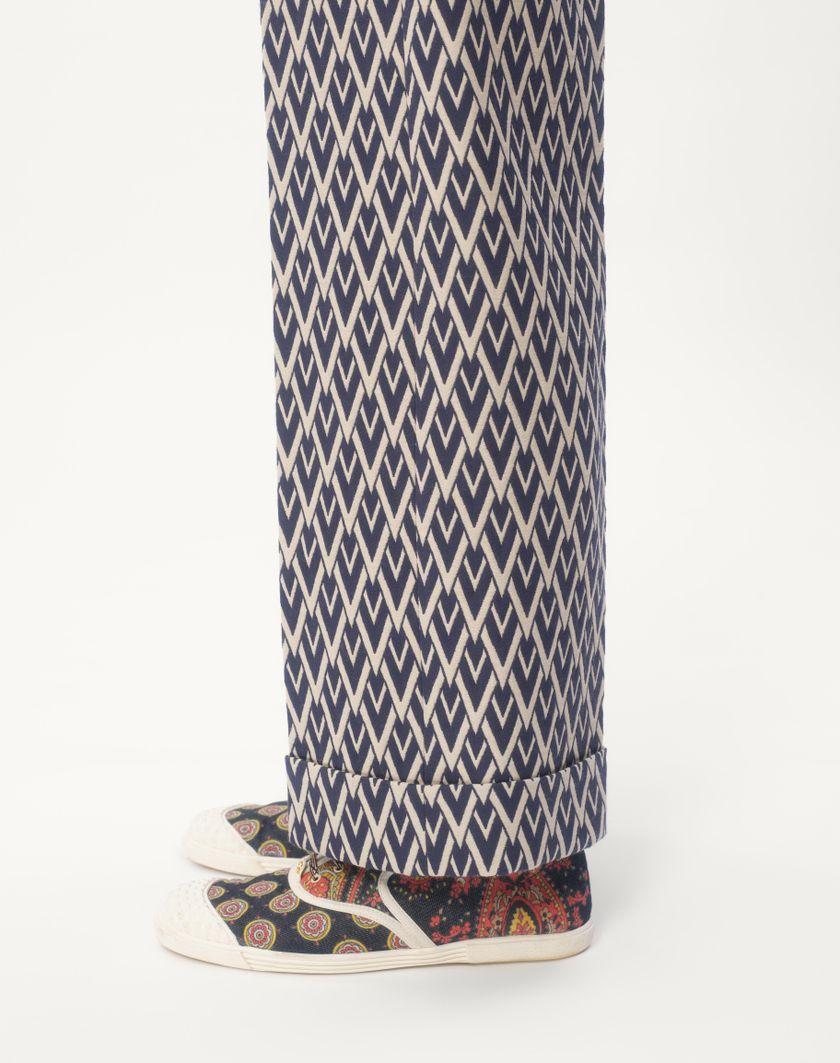Valentino Handbags Pantalone In Lana Con Risvolto Con Motivo Jacquard Toute La V per Uomo in Notte/crema | Valentino IT Moda