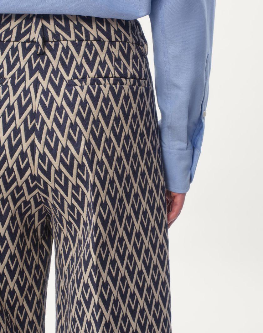 Valentino Handbags Pantalone In Lana Con Risvolto Con Motivo Jacquard Toute La V per Uomo in Notte/crema | Valentino IT Moda
