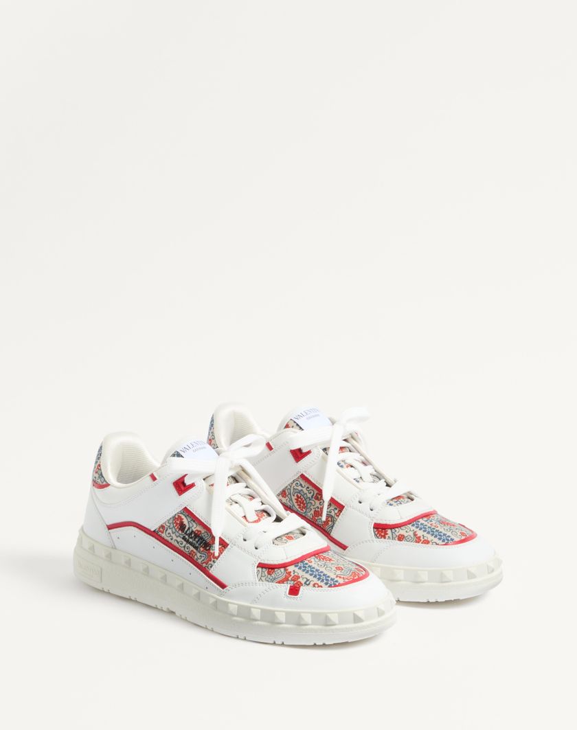Valentino Handbags Sneaker Low Top Freedots In Vitello E Tessuto Voyage Imaginaire per Uomo in Bianco/multicolor/corallo | Valentino IT 2025
