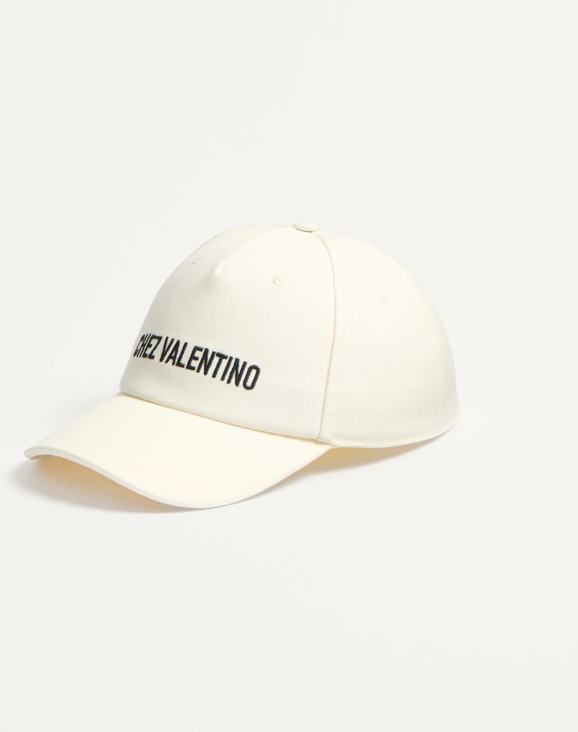 Valentino Handbags Baseball Cap Chez Valentino In Cotone Con Ricamo per Uomo in Avorio/nero | Valentino IT In Linea