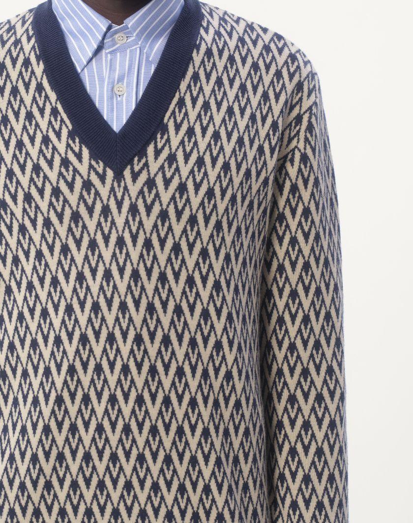 Valentino Handbags Maglione In Lana Con Motivo Jacquard Toute La V per Uomo in Navy/crema | Valentino IT Qualità