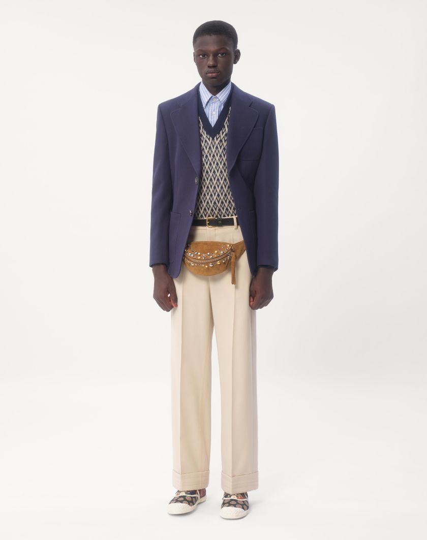 Valentino Handbags Pantalone In Gabardina Di Lana Con Risvolto per Uomo in Burro | Valentino IT Promozione