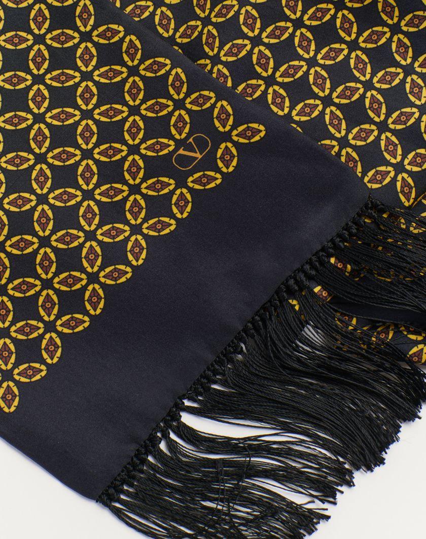 Valentino Handbags Scarf Bandeaux Chamber In Seta Con Frange per Uomo in Nero/giallo/arancione | Valentino IT Qualità Garantita