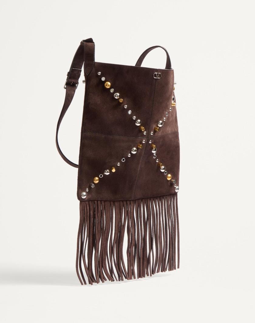 Valentino Handbags Borsa A Spalla Valentino Garavani Nellcôte In Suede Con Frange per Uomo in Testa Di Moro | Valentino IT Acquista Ora