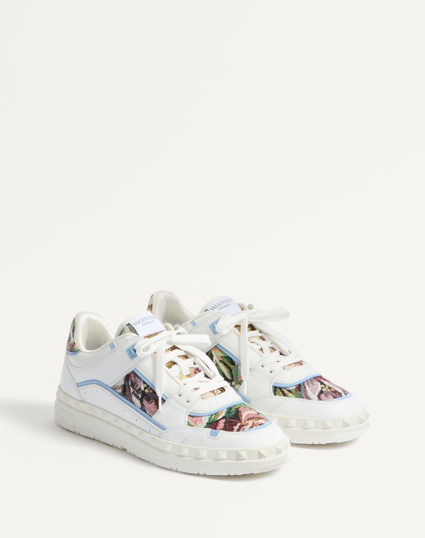 Valentino Handbags Sneaker Low Top Freedots In Vitello E Tessuto per Uomo in Bianco/multicolor/popeline Blue | Valentino IT Shopping Online