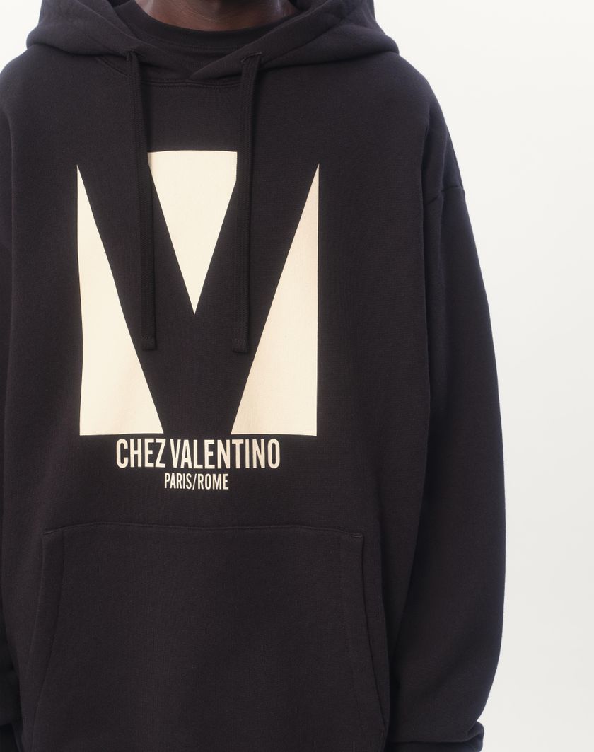 Valentino Handbags Felpa In Cotone Con Cappuccio E Stampa Chez Valentino per Uomo in Avorio | Valentino IT Novità