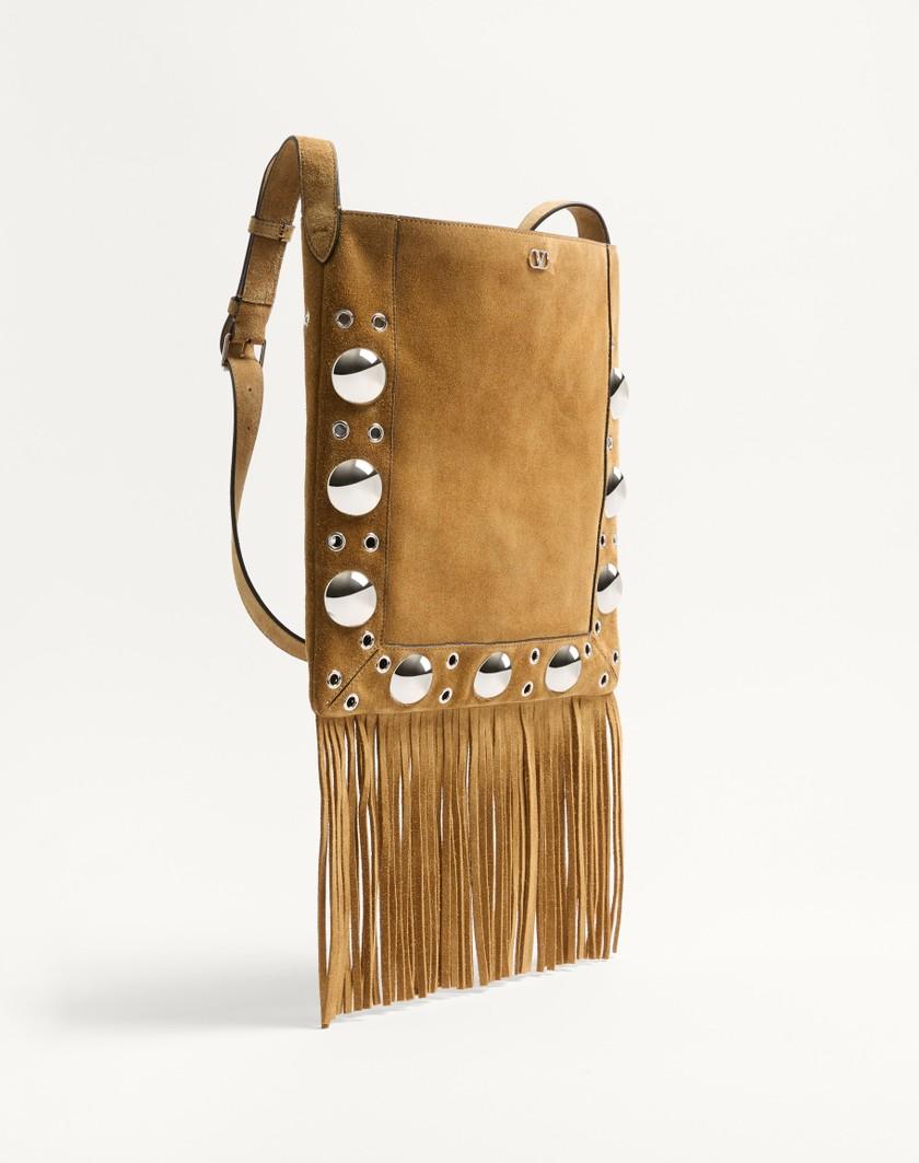 Valentino Handbags Borsa A Spalla Valentino Garavani Nellcôte In Suede Con Frange per Uomo in Havana Beige | Valentino IT Presa