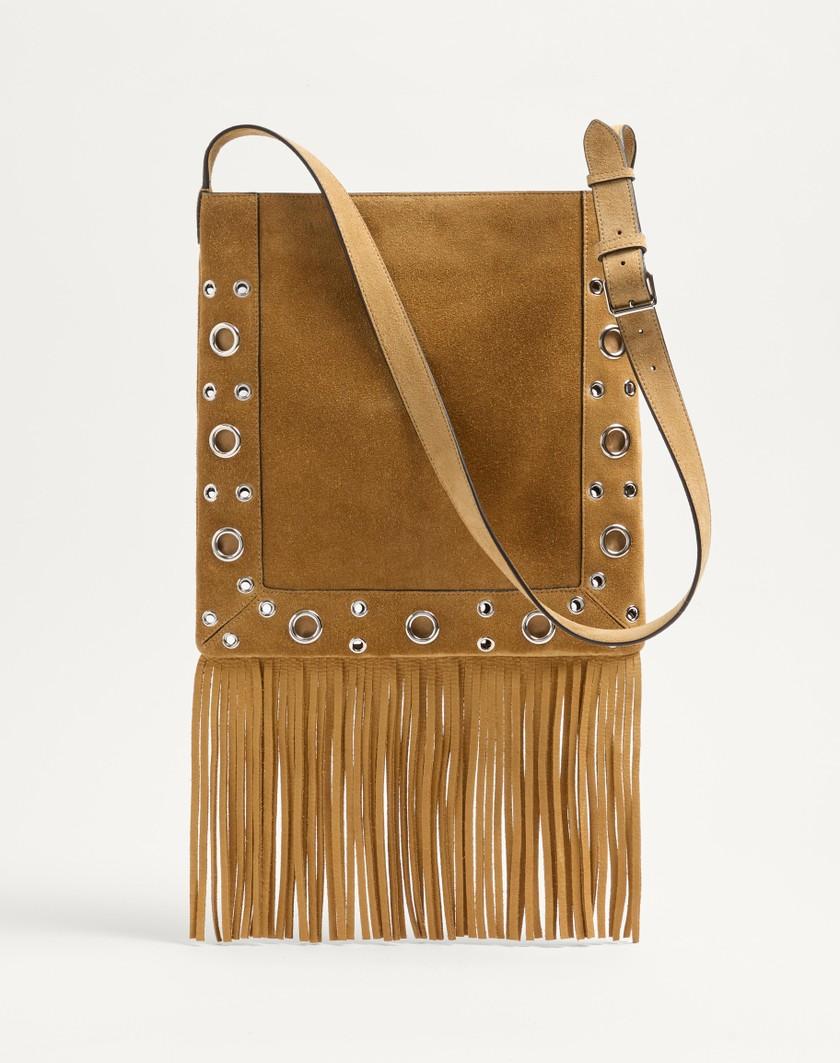 Valentino Handbags Borsa A Spalla Valentino Garavani Nellcôte In Suede Con Frange per Uomo in Havana Beige | Valentino IT Presa
