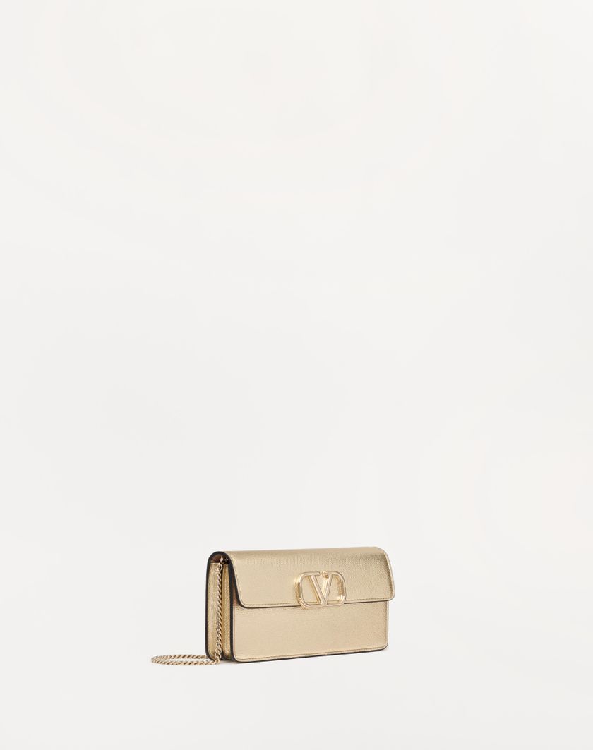 Valentino Handbags Portafoglio Con Catena Vlogo Signature In Vitello Granato Metallizzato per Donna in Platino | Valentino IT Acquista Ora