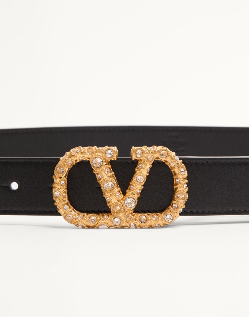 Valentino Handbags Cintura Vlogo Signature In Vitello Lucido Con Cristalli 30 Mm per Donna in Avorio/crystal | Valentino IT Promozione Limitata