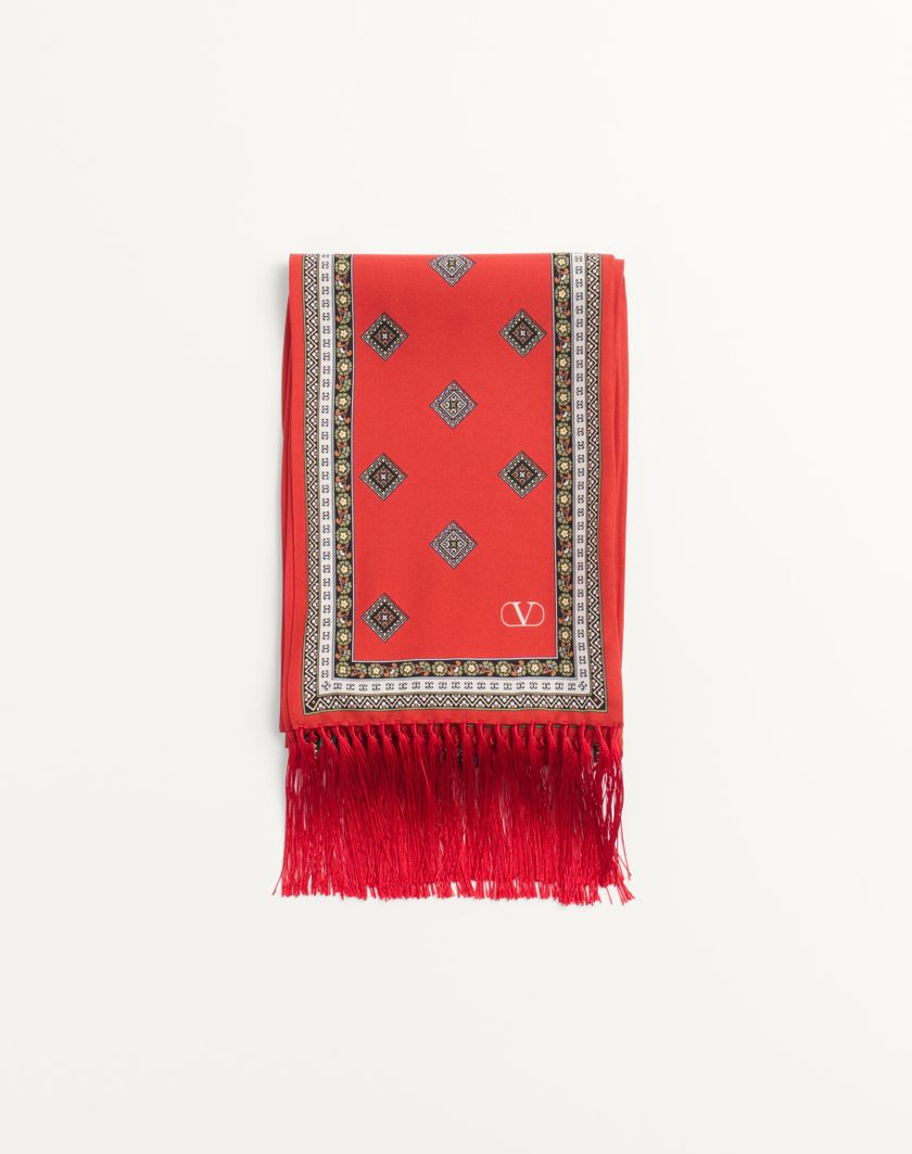 Valentino Handbags Scarf Bandeaux Chamber In Seta Con Frange per Uomo in Arancione/bianco/beige/crema | Valentino IT Offerta