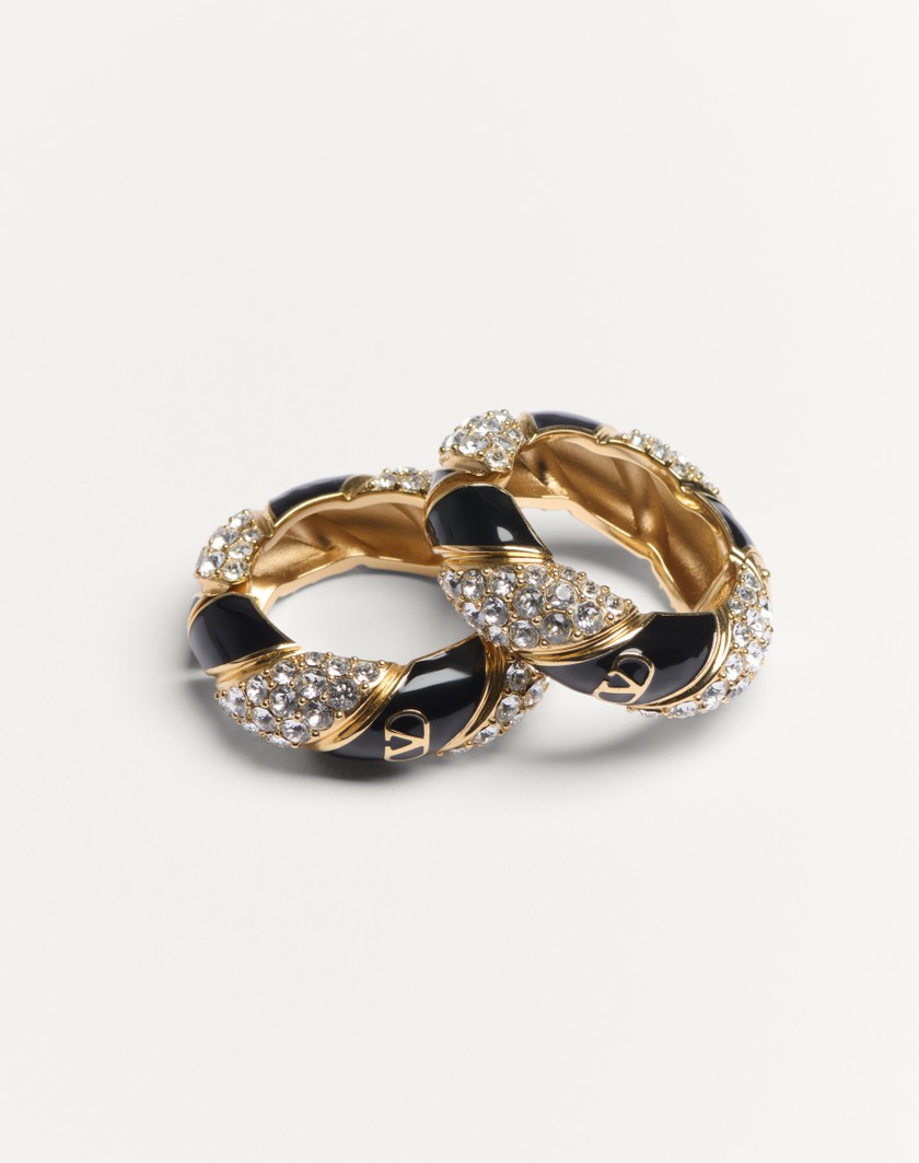 Valentino Handbags Orecchini Valentino Garavani Pas Plus In Metallo Smalto Perla E Cristalli Swarovski® per Uomo in Oro/nero/crystal | Valentino IT Saldi