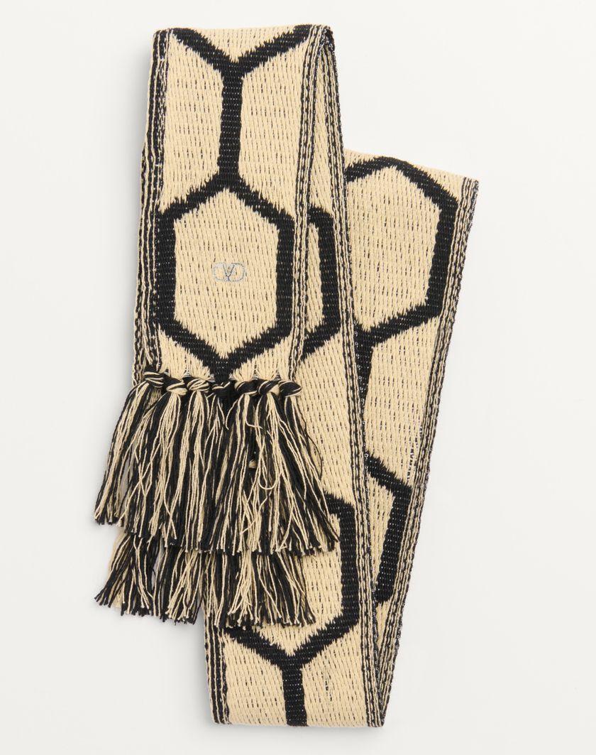 Valentino Handbags Sciarpa Antibes In Cotone Con Frange per Uomo in Nero/beige | Valentino IT Pezzi Unici