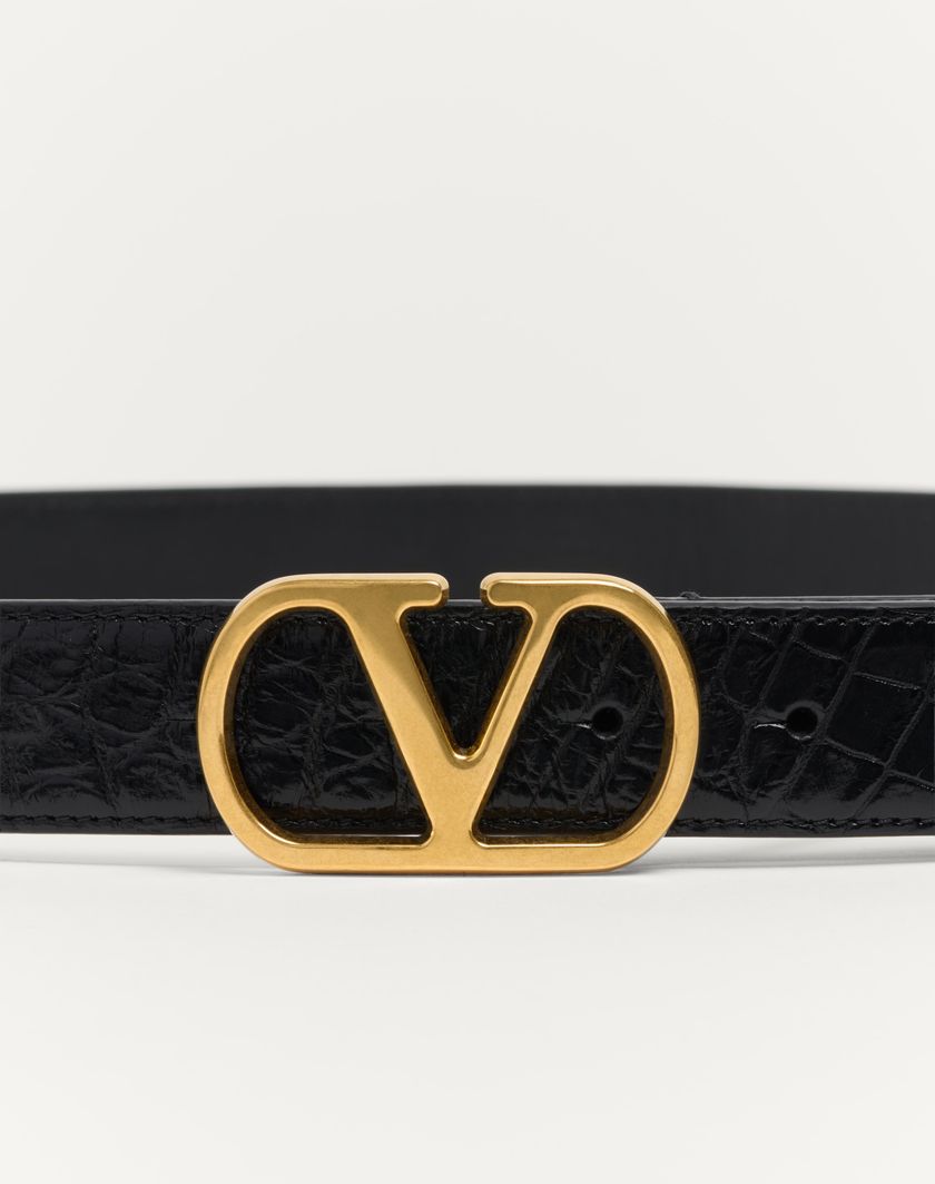 Valentino Handbags Cintura Vlogo Signature In Coccodrillo 30 Mm per Uomo in Nero | Valentino IT In Saldo