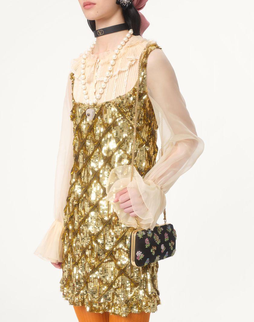 Valentino Handbags Abito Corto In Tulle Illusione Ricamato per Donna in Avorio/oro | Valentino IT 2025