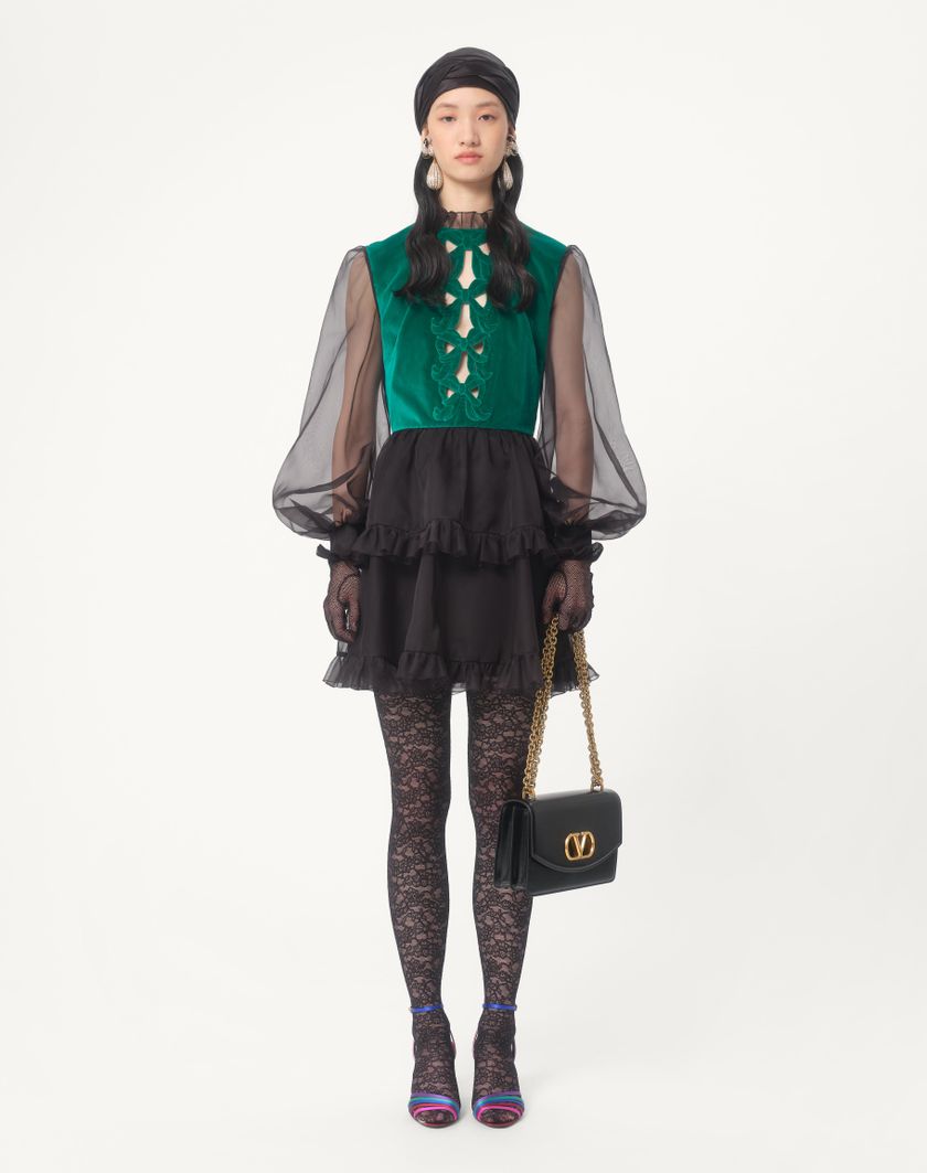 Valentino Handbags Abito Corto In Organza Ricamato per Donna in Nero/verde | Valentino IT 2025