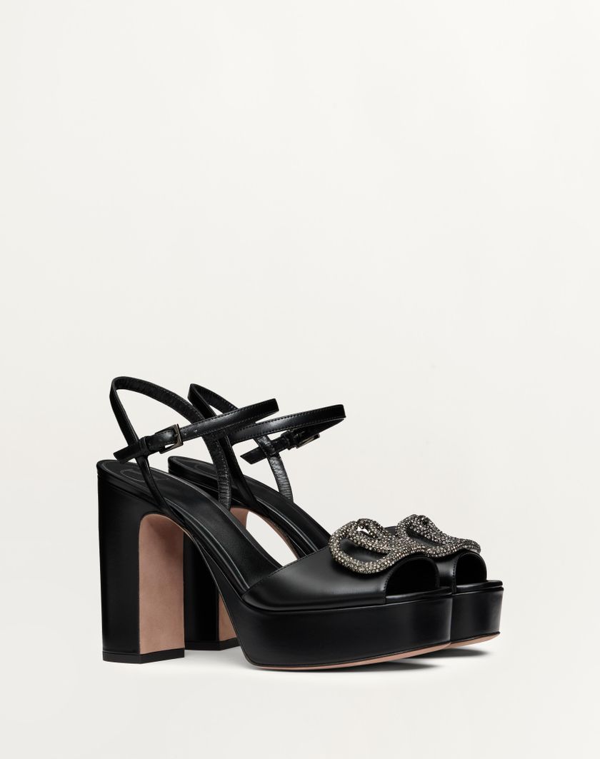 Valentino Handbags Sandalo Con Plateau Vlogo Signature In Vitello 115mm per Donna in Nero | Valentino IT In Linea