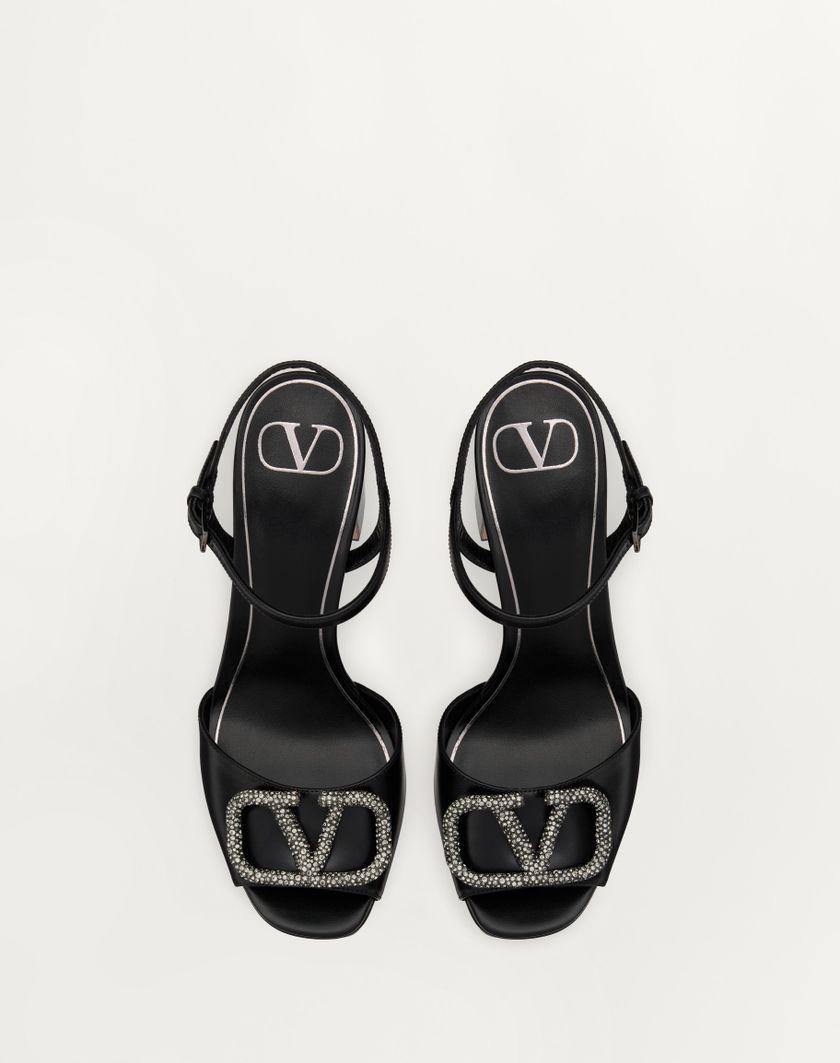 Valentino Handbags Sandalo Con Plateau Vlogo Signature In Vitello 115mm per Donna in Nero | Valentino IT In Linea