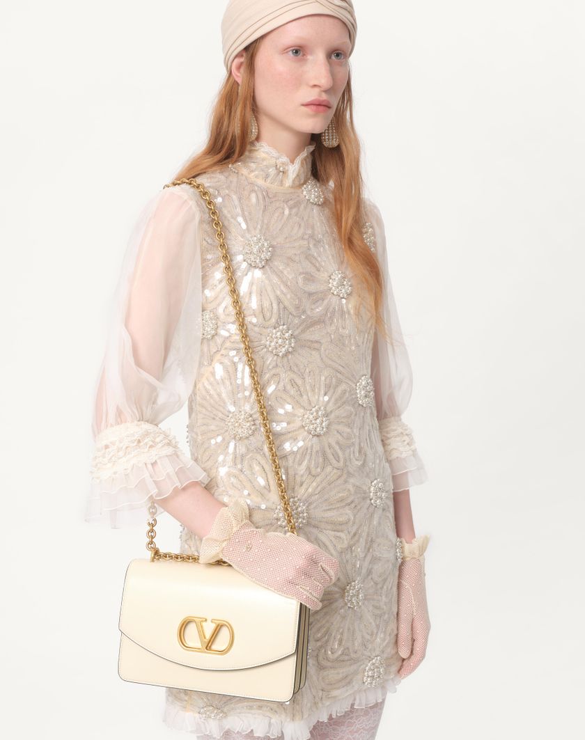 Valentino Handbags Abito Corto In Organza Ricamato per Donna in Grigio Perla | Valentino IT Qualità