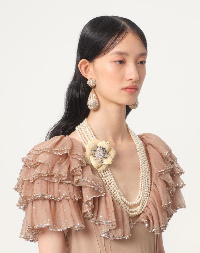 Valentino Handbags Collana Fleur Lumineuse In Metallo Smalto Perle E Tessuto per Donna in Multicolor | Valentino IT Soddisfazione Garantita