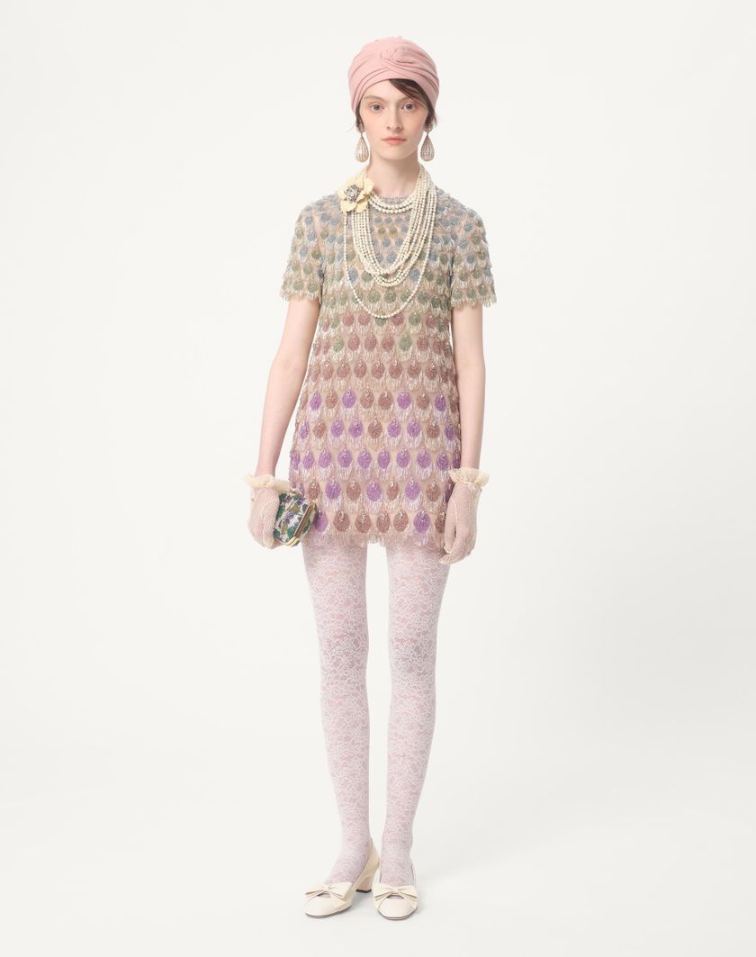 Valentino Handbags Abito Corto In Organza Ricamato per Donna in Poudre/multicolor | Valentino IT Negozi Online