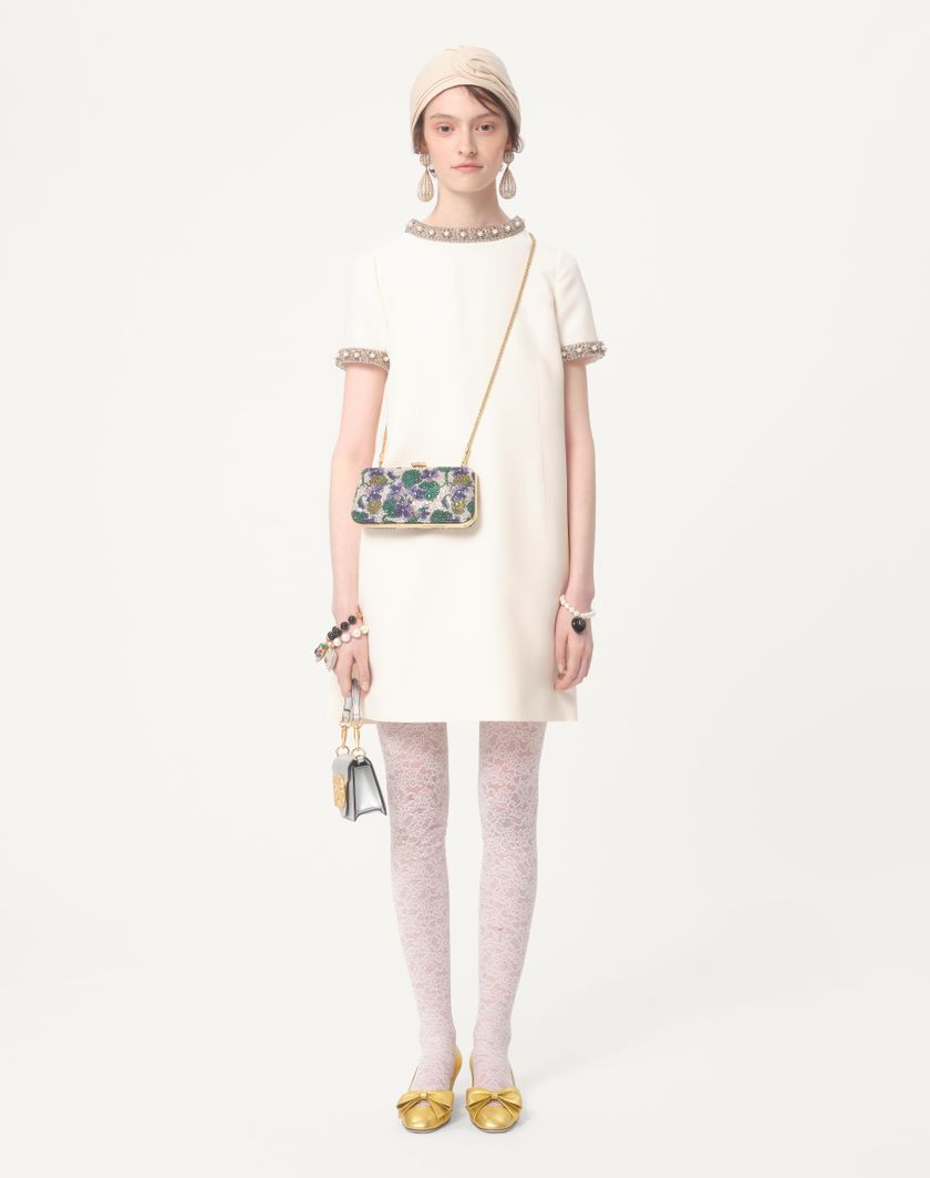 Valentino Handbags Abito Corto In Crepe Couture Ricamato per Donna in Avorio/multicolor | Valentino IT Prezzo Ridotto