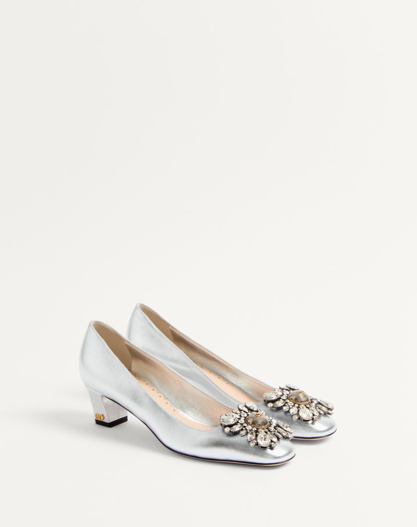 Valentino Handbags Décolleté Preshoes In Nappa Laminata Con Cristalli 45mm per Donna in Silver | Valentino IT Presa