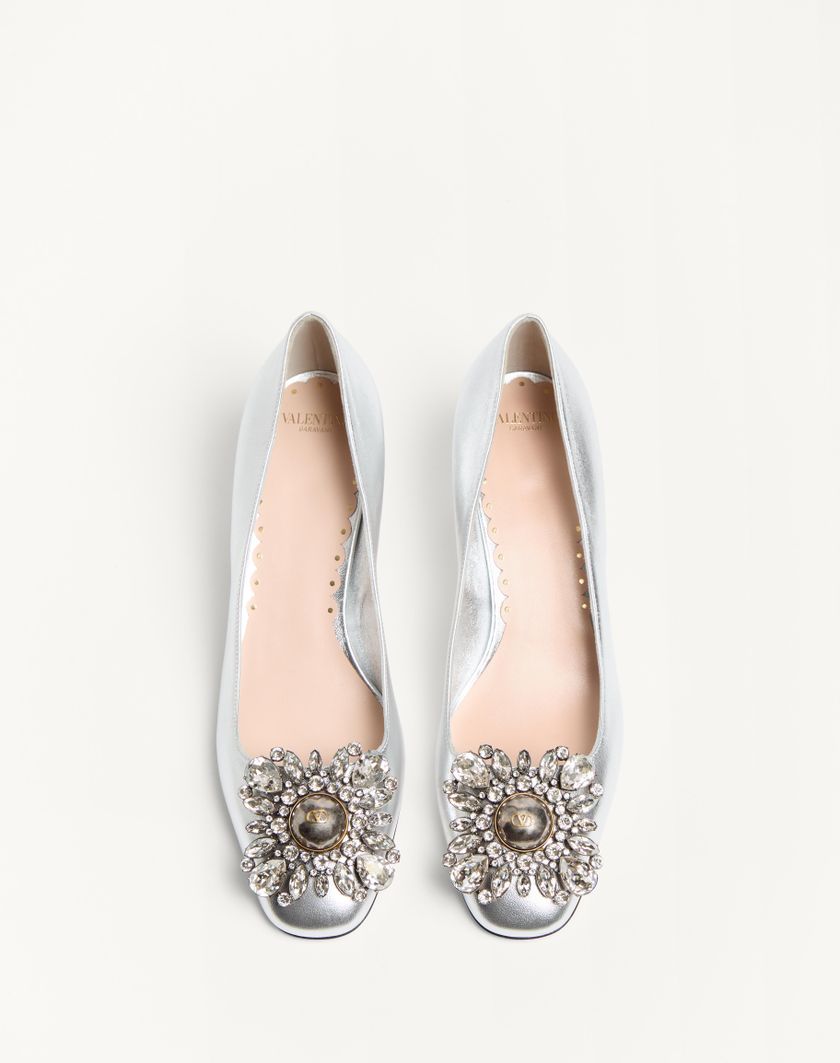 Valentino Handbags Décolleté Preshoes In Nappa Laminata Con Cristalli 45mm per Donna in Silver | Valentino IT Presa