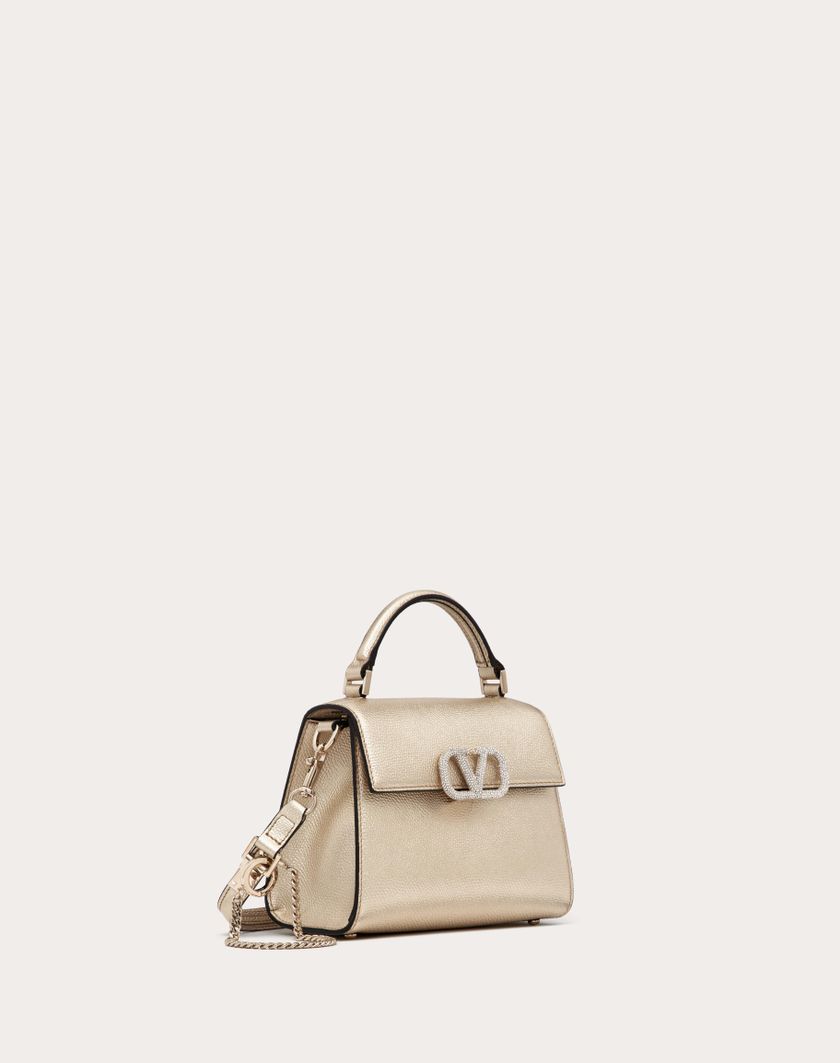 Valentino Handbags Borsa A Mano Mini Vsling In Vitello Granato Metallizzato per Donna in Platino/crystal | Valentino IT 2025