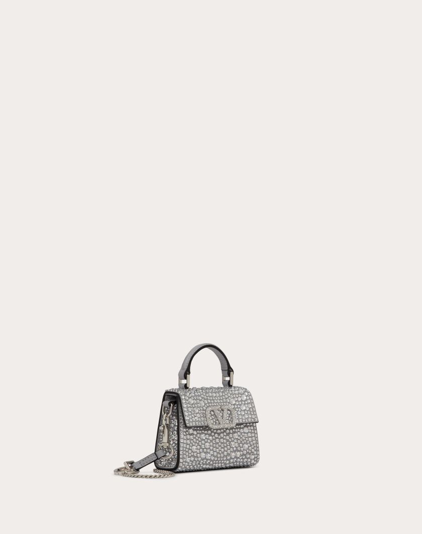 Valentino Handbags Borsa A Mano Micro Vsling Ricamata per Donna in Grigio/crystal | Valentino IT Pezzi Unici