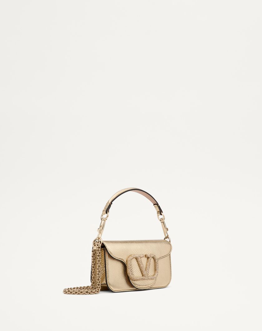 Valentino Handbags Borsa Piccola A Spalla Valentino Garavani Valentino Garavani Locò In Karung Metallizzato per Donna in Platino/beige/crystal Gold | Valentino IT Outlet