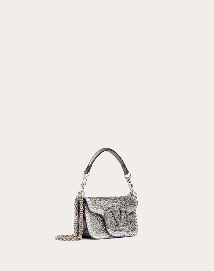Valentino Handbags Borsa Piccola A Spalla Valentino Garavani Locò Con Strass per Donna in Crystal/nero/antracite | Valentino IT Moda