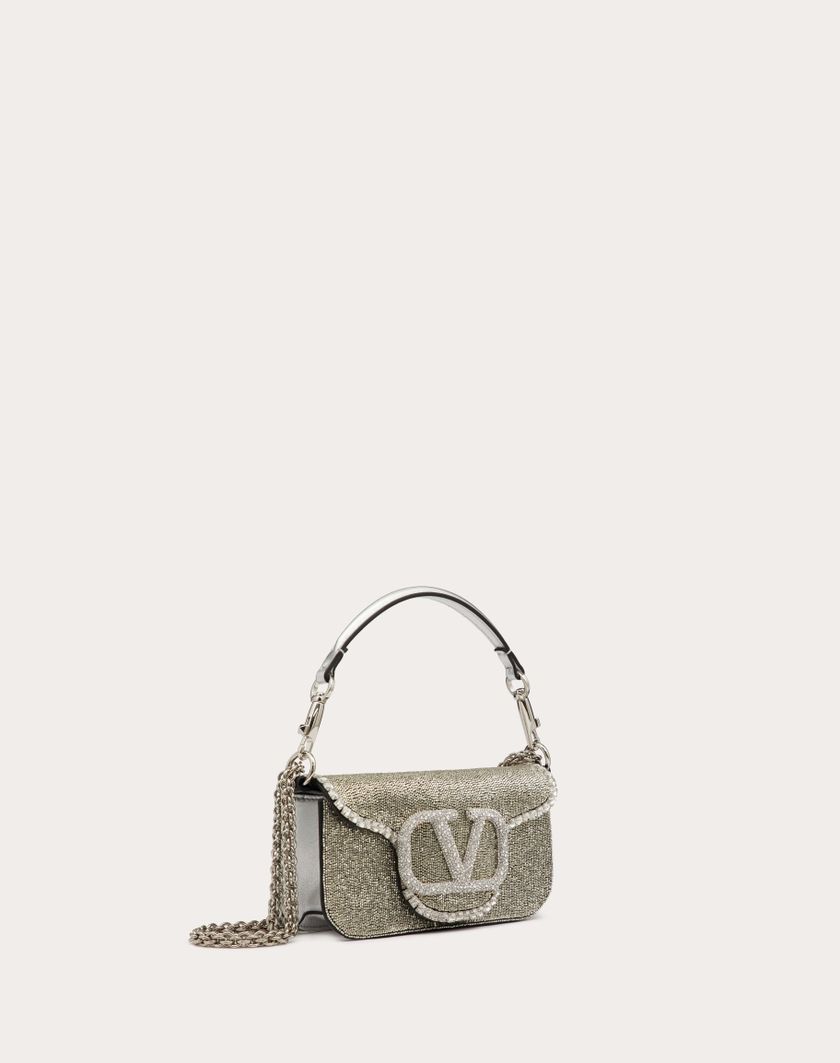 Valentino Handbags Borsa Piccola A Spalla Valentino Garavani Locò Ricamata per Donna in Silver/crystal | Valentino IT Italy