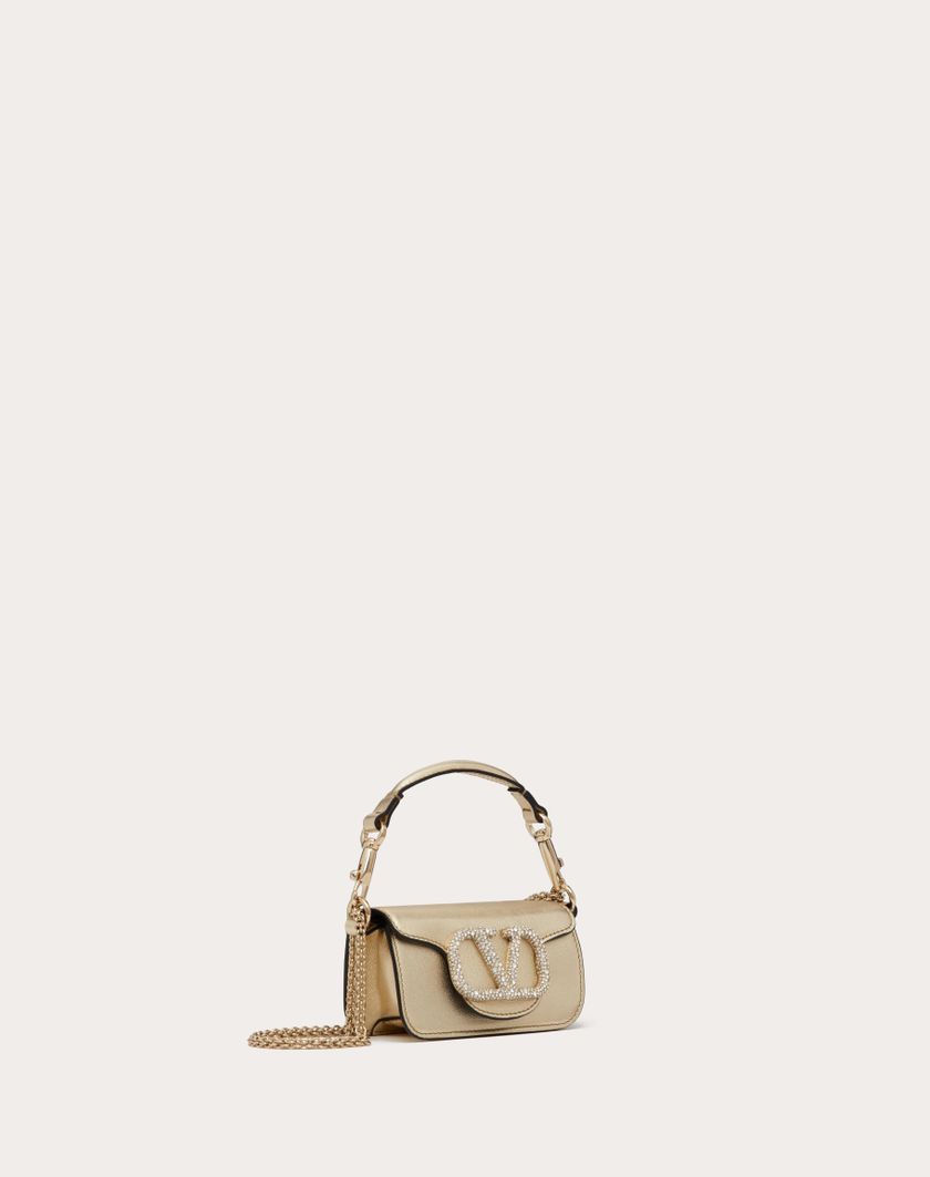 Valentino Handbags Borsa Micro Con Catena Valentino Garavani Locò Con Logo Gioiello per Donna in Platino/crystal | Valentino IT Shopping Online