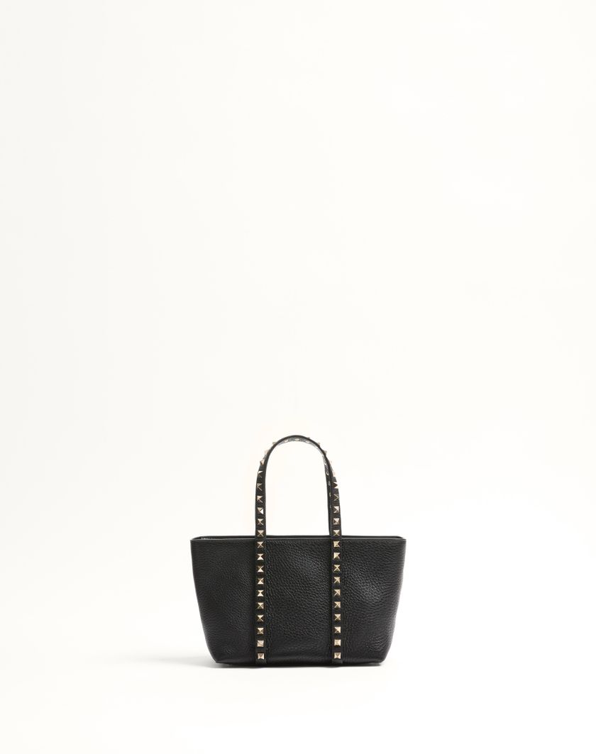 Valentino Handbags Borsa Shopping Piccola Valentino Garavani Rockstud In Vitello Granato per Donna in Nero | Valentino IT Outlet