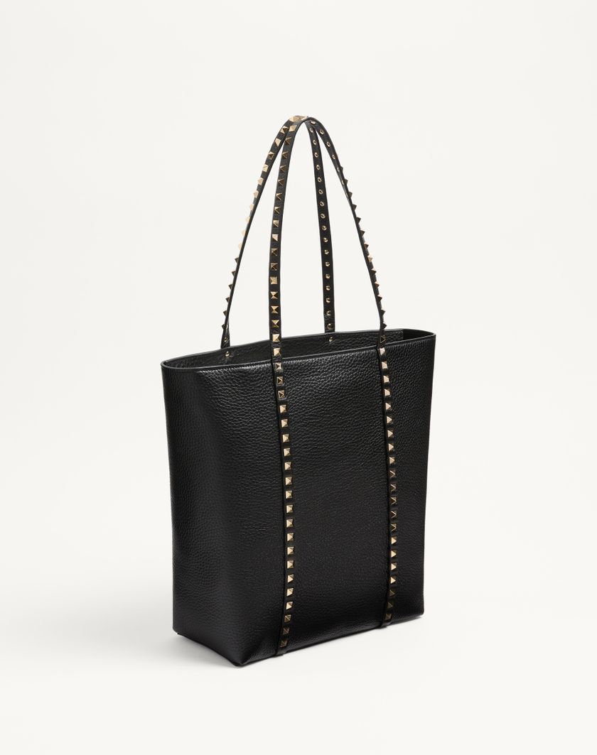 Valentino Handbags Borsa Shopping Valentino Garavani Rockstud In Vitello Granato per Donna in Nero | Valentino IT In Vendita