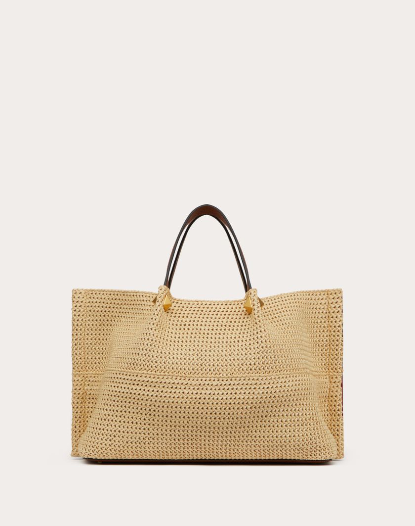 Valentino Handbags Borsa Shopping Media In Rafia Sintetica per Donna in Selleria/naturale/rouge Pur | Valentino IT In Saldo