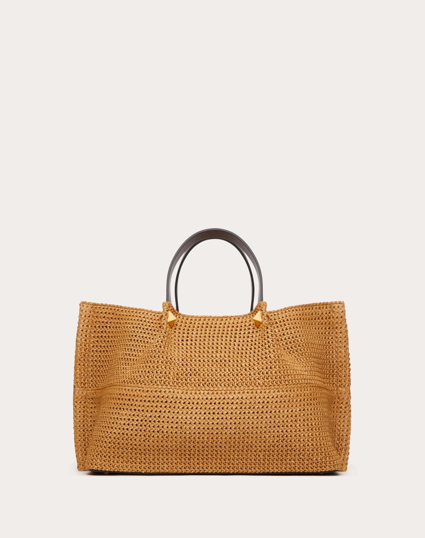 Valentino Handbags Borsa Shopping Media In Rafia Sintetica per Donna in Biscotto/cioccolato | Valentino IT Nuova